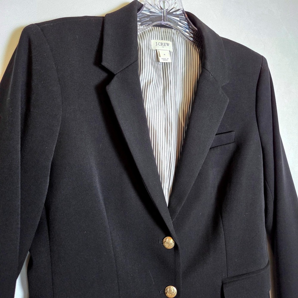J.Crew Women 6 Preppy Dark Academia Schoolboy Blazer Black Gold Crest Button - Picture 2 of 10